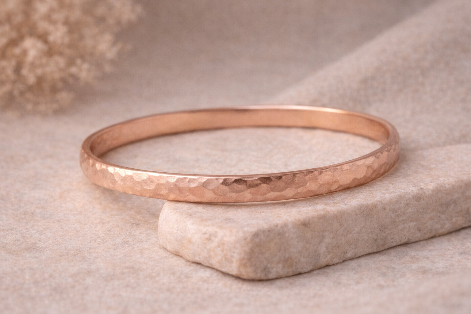 Aurora Bangle — rose gold hammered bangle