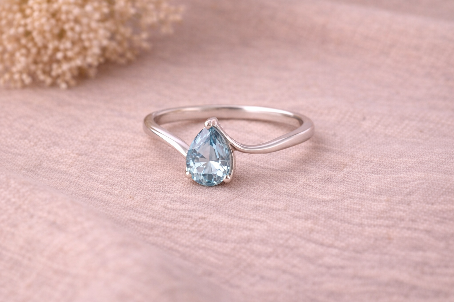 Cascade Ring — silver ring with pear-cut aquamarine